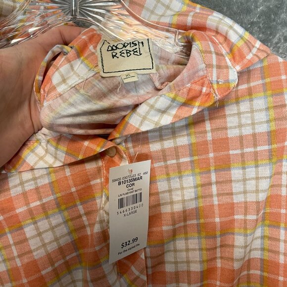 Women Colorful Plaid Lace Up Back Roll Tab Long Sleeve Button Up Shirt XL NWT - Picture 4 of 14